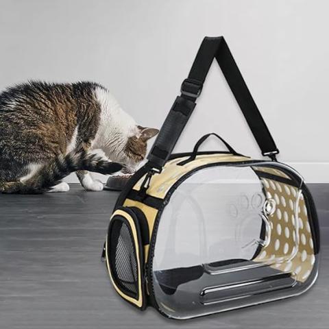 Transparent Pet Carrier – Gold (Size 42*33*28.5cm)
