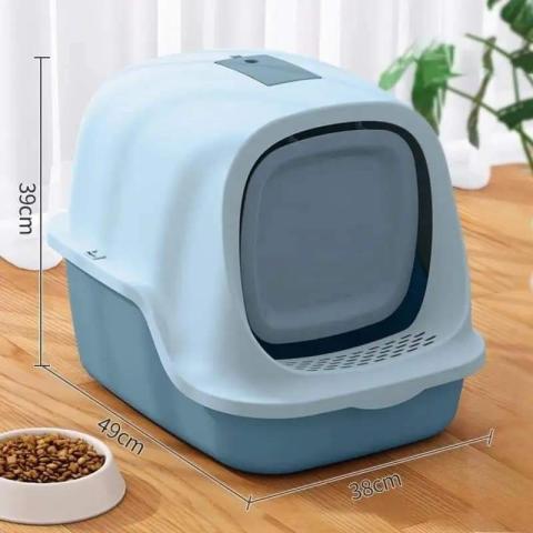 Large Cat Litter Box with Cover Closed Pet Litter Box and Scooper (Sky Blue)