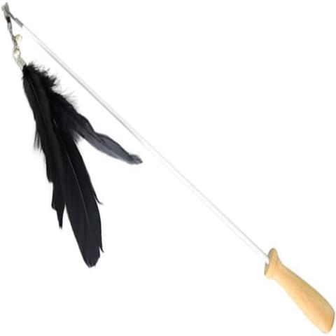 Cat Teaser Feather with Wooden Handle