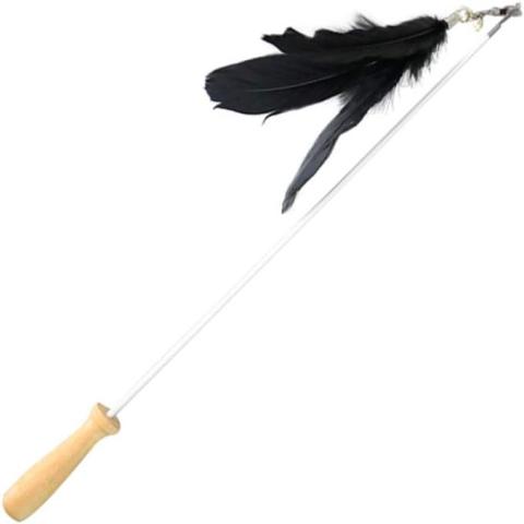 Cat Teaser Feather with Wooden Handle