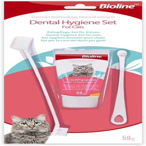 Bioline Dental Hygiene Set for Cats-Cheese Flavour - Cat Toothpaste & Toothbrush