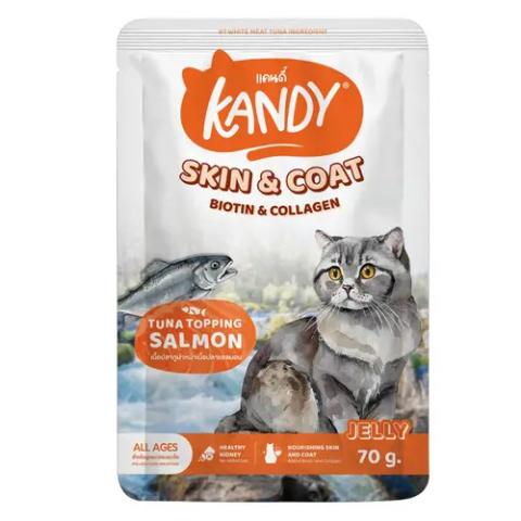 Kandy SKIN & COAT Pouch Tuna Topping Salmon in Jelly for All Ages 70g