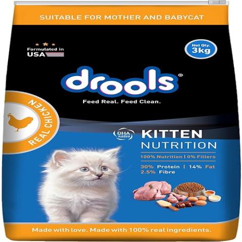 Drools Kitten(1-12 Months) Dry Cat Food, Real Chicken Flavour 3 Kg