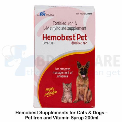 Hemobest Supplements for Cats & Dogs - Pet Iron and Vitamin Syrup 200ml