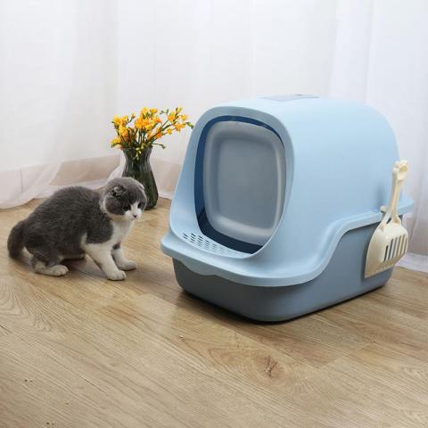 Large Cat Litter Box with Cover Closed Pet Litter Box and Scooper (Sky Blue)