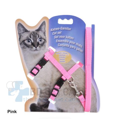 Nylon Cat Harness And Leash (Pink)