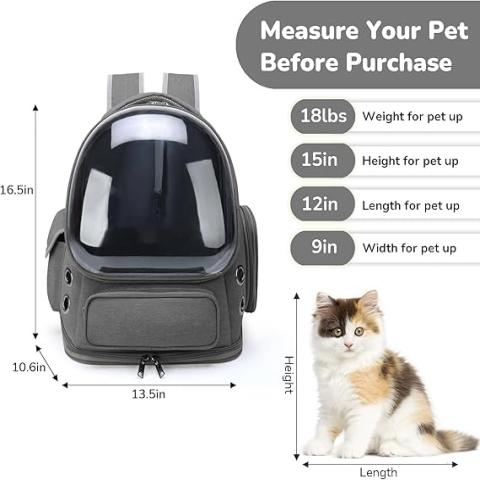 Cat Carrier Backpack Ventilated Design - Gray