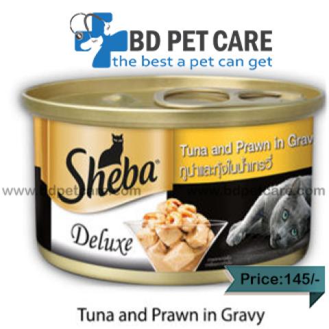 Sheba Delux Premium Canned Wet Cat Food 85g Tuna and Prawn in Gravy