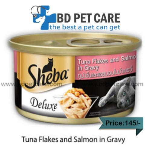 Sheba Delux Premium Canned Wet Cat Food 85g Tuna Flakes & Salmon in Gravy