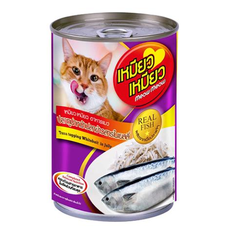 Meow Meow Canned Cat Food whitebait in Jelly 400gm