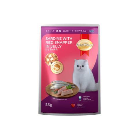 SmartHeart Cat Pouch Sardine With Red Snapper In Jelly 85gm