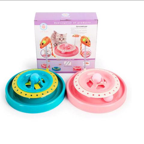 Toy track for cats with two ball- cat scratch pan (Blue)