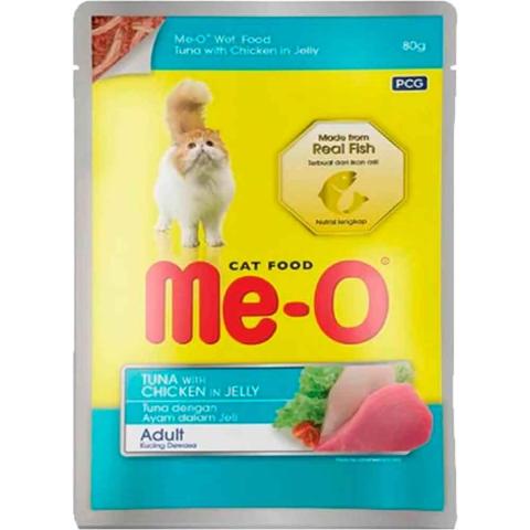 Me-O Wet Food for Adult Cat, Tuna with Chicken in Jelly, 80gm