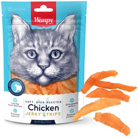 Wanpy Adult Cat Soft Chicken Jerky Strips 80g