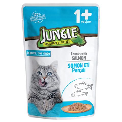 Jungle Pouches for Adult Cat Chunks In Gravy Salmon– 100gm
