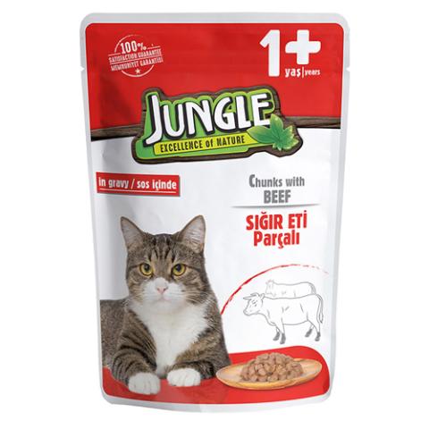 Jungle Pouches for Adult Cat Chunks With Beef– 100gm