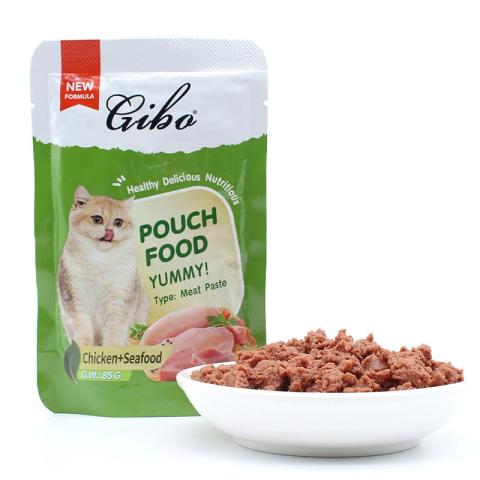Gibo Wet Pouch cat food with chicken and seafood meat pate Pouch 85g