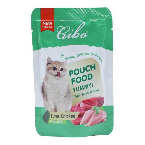 Gibo Wet Pouch cat food with tuna and chicken shreds in gravy Pouch 85g