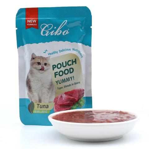 Gibo Wet Pouch cat food with tuna shreds in gravy Pouch 85g