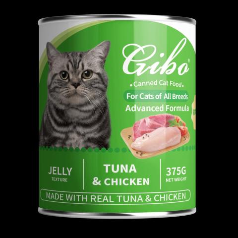 Gibo Wet cat food with tuna and chicken jelly can 375g