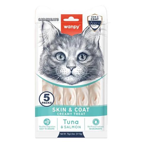 Wanpy Adult Cat Functional Creamy Lickable Treat - Tuna & Salmon (Skin & Coat) 70 g