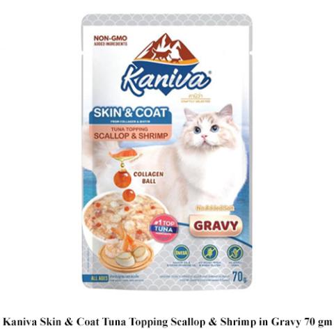 Kaniva Skin & Coat Tuna Topping Scallop & Shrimp in Gravy 70 gm