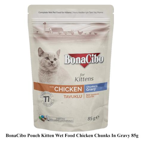 BonaCibo Pouch Kitten Wet Food Chicken Chunks In Gravy 85g