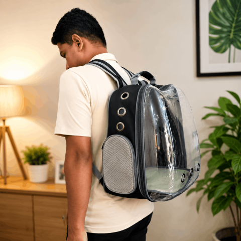 Transparent Cat Carrier Apple Shape Black